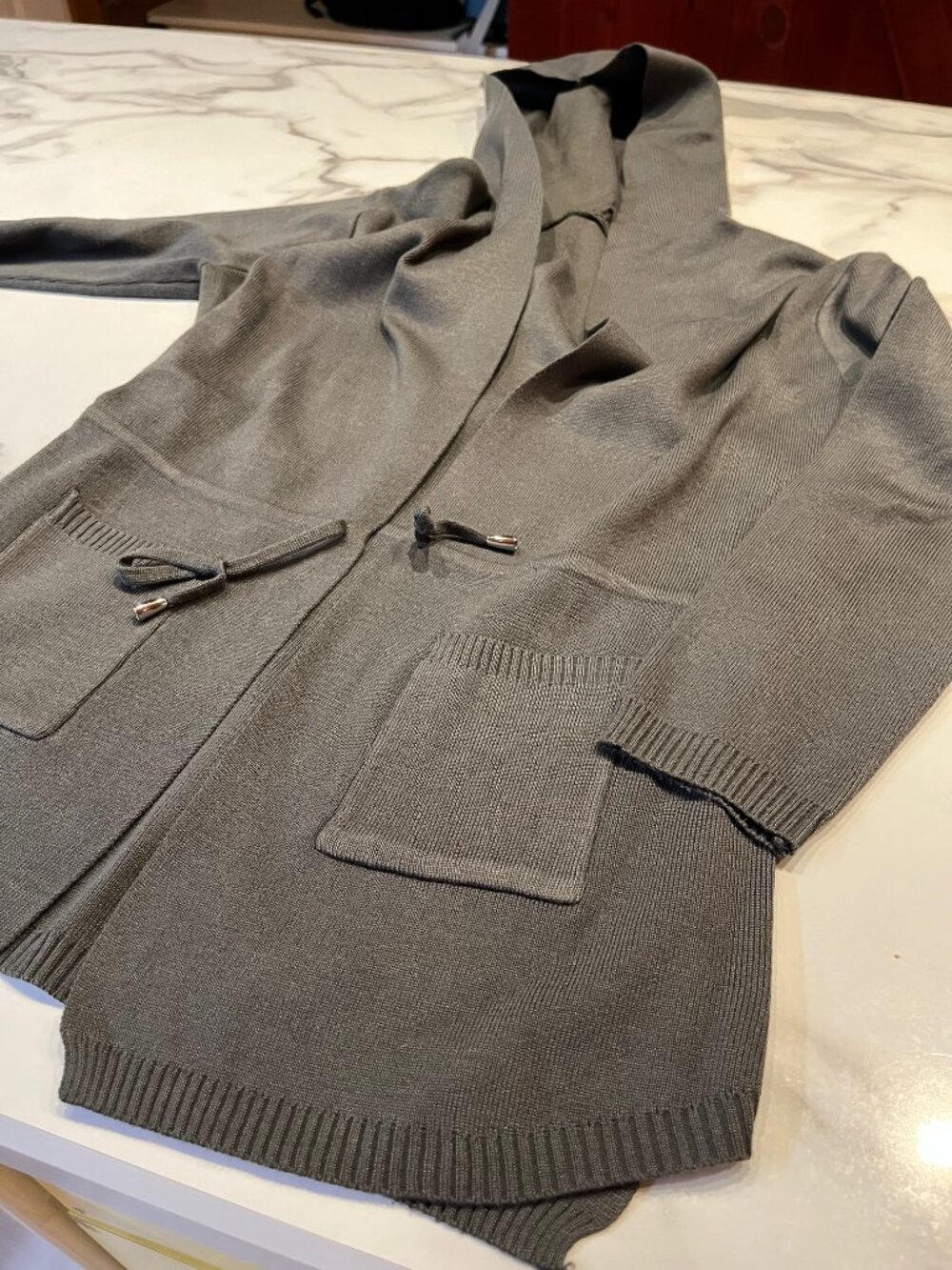  Dazign Olive Green Hooded Knit Cardigan Sweater Size M Drawstring Pockets